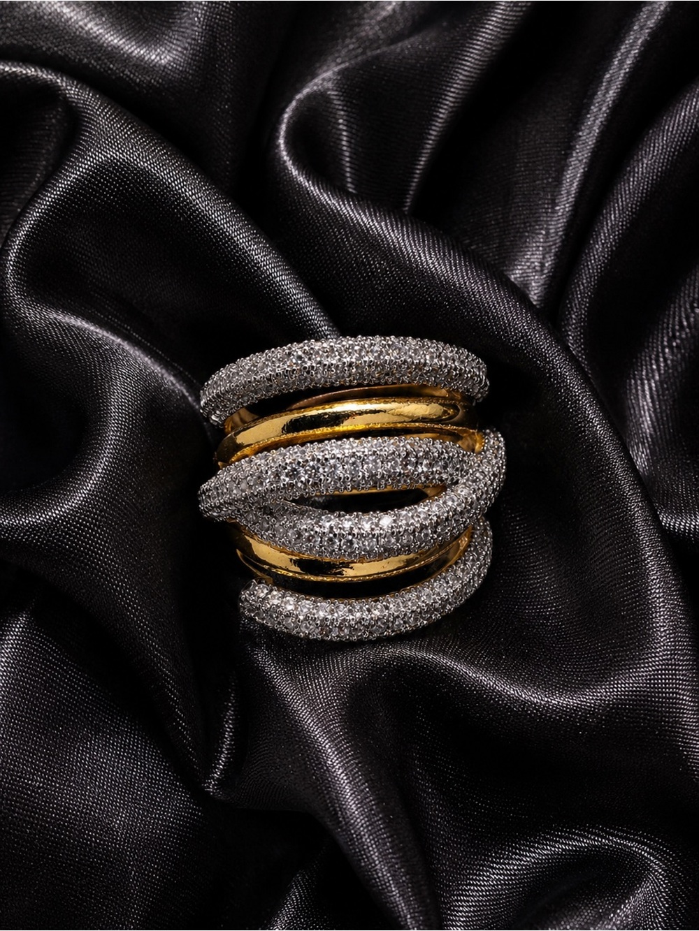 14 k gold plated adjustable ring Pave Statement Ring - Women's Jewelry